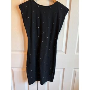 Vintage Hearts Black Studded Bodycon Dress Deep V Back Made in USA Size 5/6